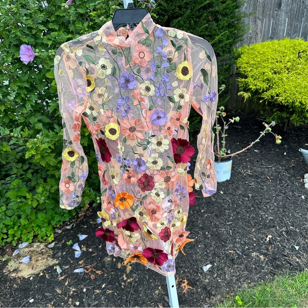 Floral sheer mini dress long sleeve see through Taylor swift tour.